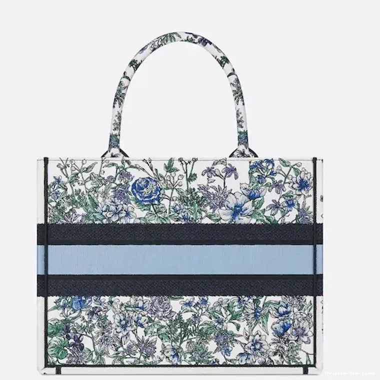 Cheap White Flowers Motif Book Dior Canvas Tote Blue Constellation 0503 Luxury
